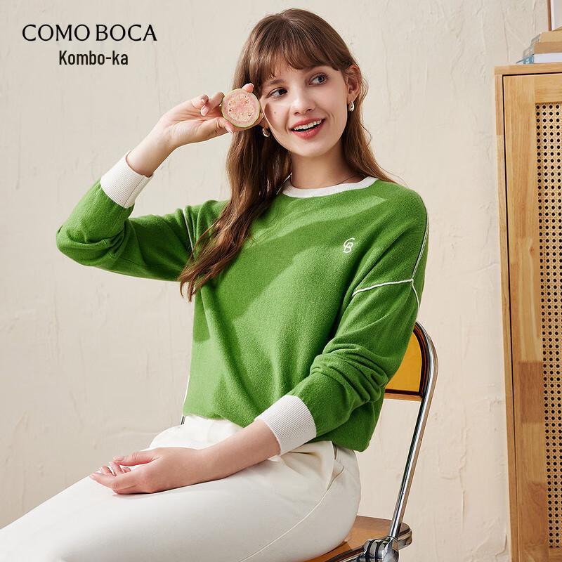 

Women s Round Neck Contrast Wool Sweater M