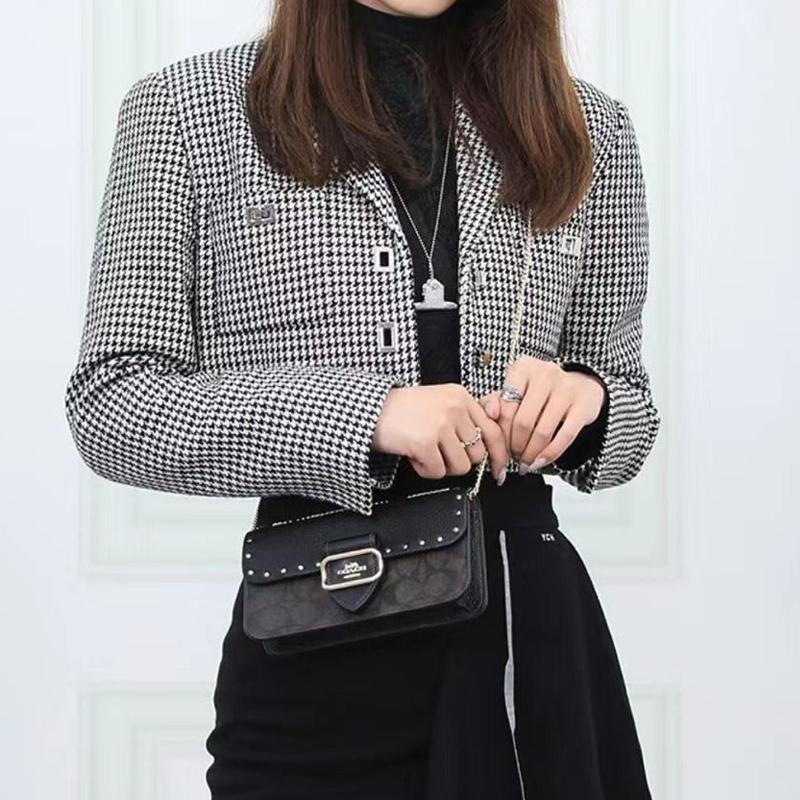 New COACH Cow Leather Detail Small Square Bag Shoulder Bag Crossbody Bag Small Size Women's Black CF474-IMOSN