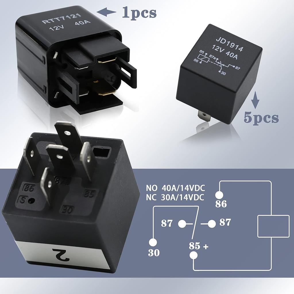 WYPabiqis 12V Automotive Fuse And Relay Box, with Pre-Wires, Fuse Relay Block, Universal Fuse Block and Relay Kit for Cars Trucks Marine Boat