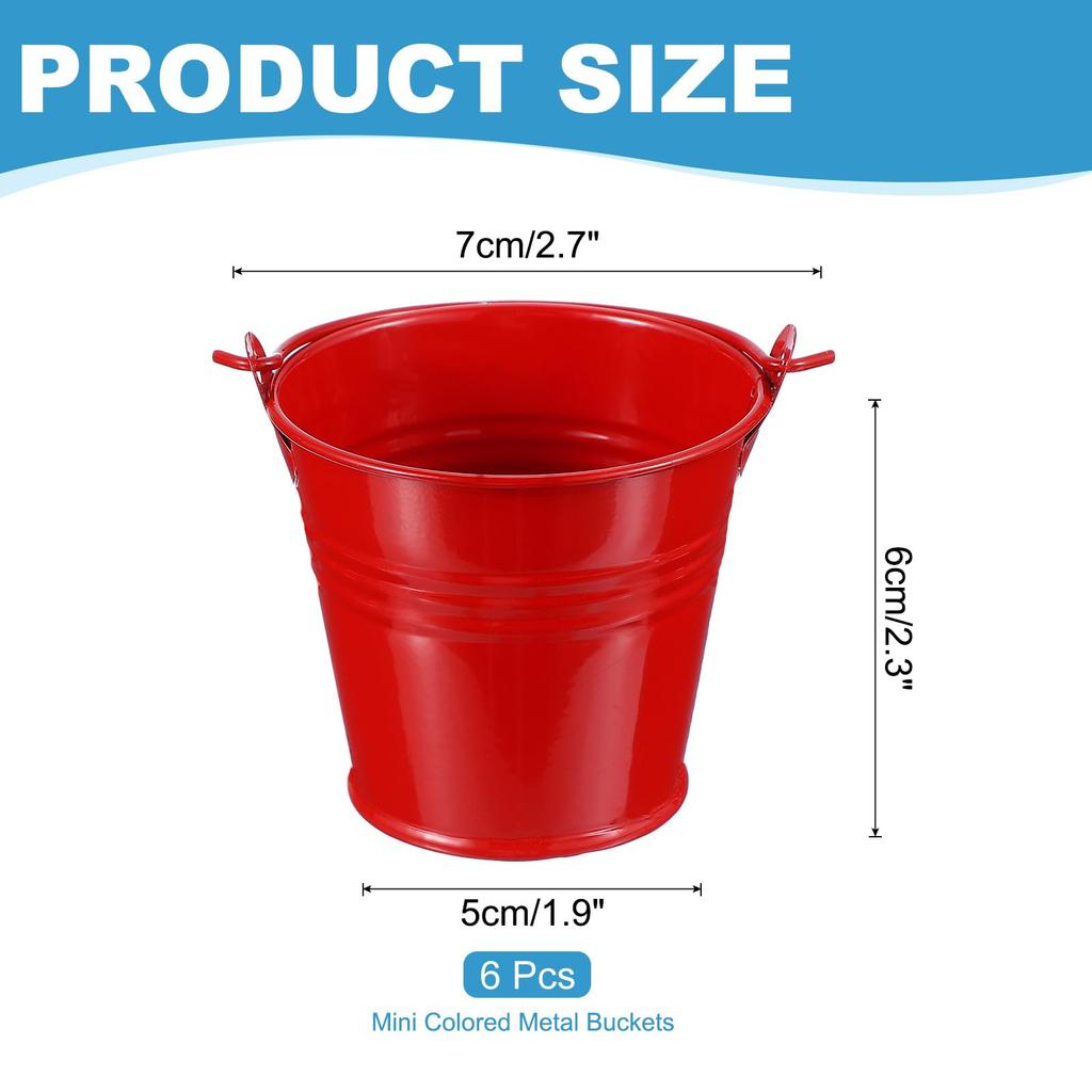 PATIKIL x Small Metal Buckets with Pack of 6 Mini Galvanized Buckets for Party Favors and Red 2.7" 2.3" Handles, Crafts, Decorations,
