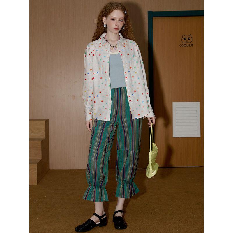 Coolhut Colorful Polka Dot Print Shirt 2025 New Women's Shirt Loose Casual Versatile