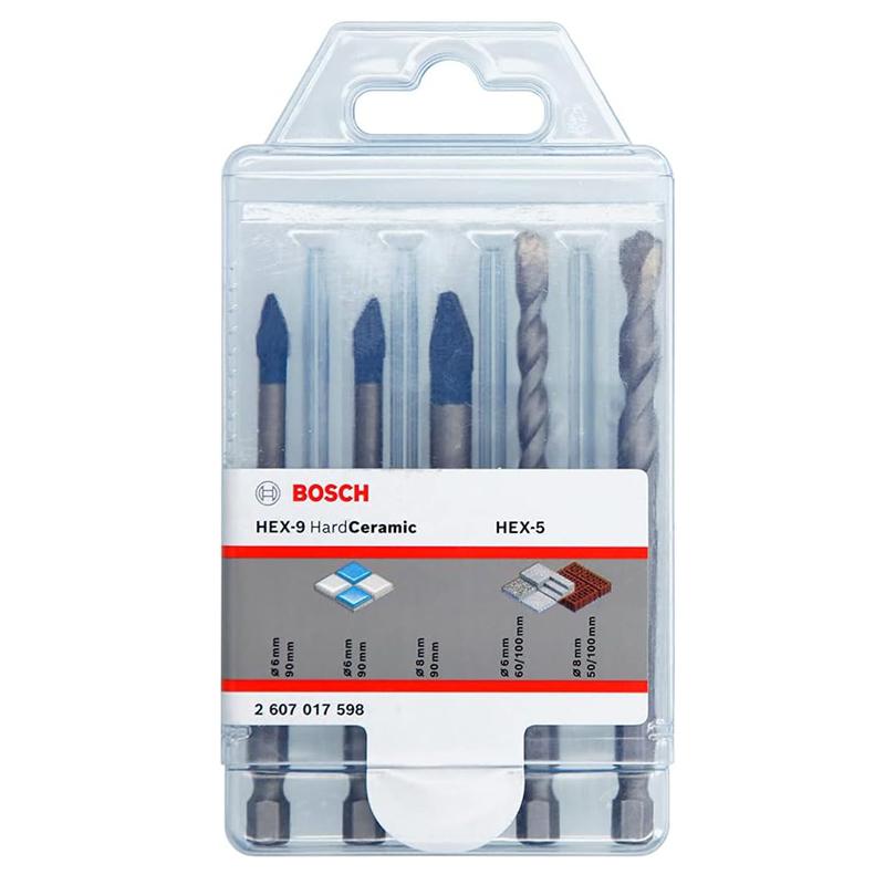 BOSCH 2607017598 Professional HEX-9 HardCeramic + HEX-5 Drill Bit Set 5 Piece Diameter 6/8 Mm 90/100mm Concrete Bits