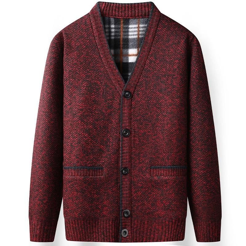 Men S Casual Fleece Knitted V Neck Cardigan Sweater