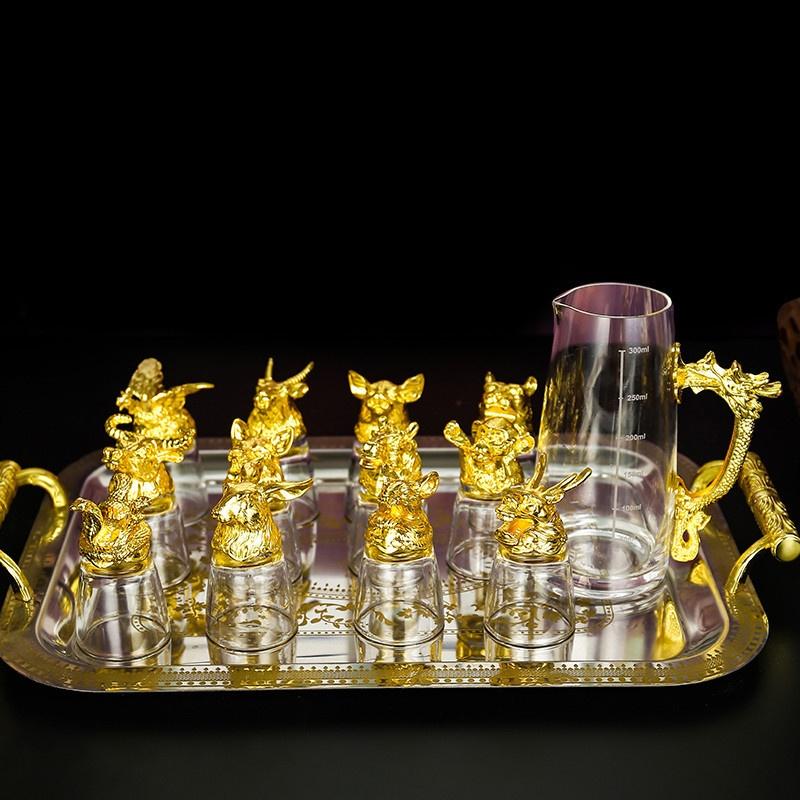 Creative Gold-plated Animal Head Glass Spirit Glass Zodiac Wine Glass Wine Dispenser Brandy Steins Gift for Friends Home Decor