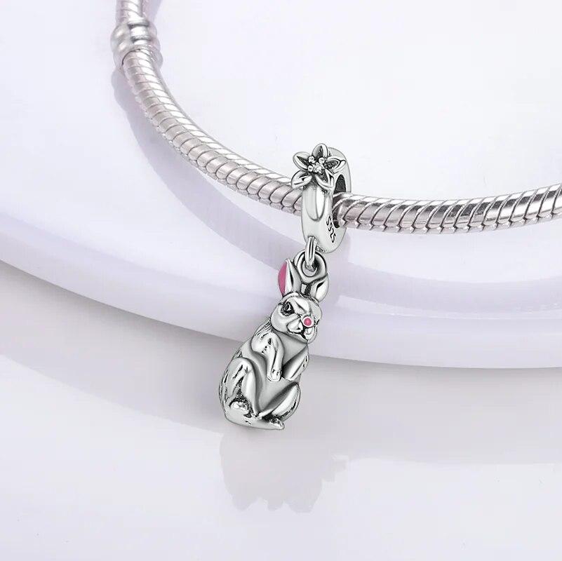 Animal Series Dangle 925 Sterling Silver Rabbit Border Collie