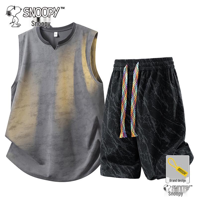 Snoopy Men s Summer Breathable Vest  Shorts Set S