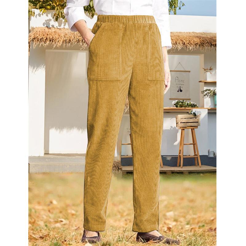 

2026 New Women s Solid Color Elastic Waist Corduroy Straight Leg Casual Pants 3XL жовтий