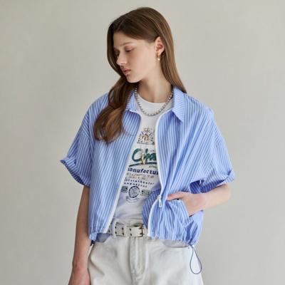 Zip Up Stripe String Short Sleeve Shirt Zf07qj002nh