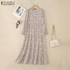 ZANZEA Damen Lässig Rundhals Locker Langarm Blumenmuster Kleid