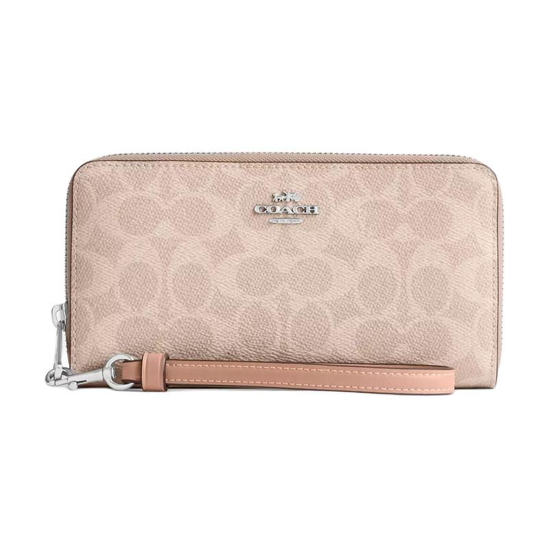 

COACH 19 Metal Logo Zip Closure Coated Canvas Wallet Women s Sand sand color золотой