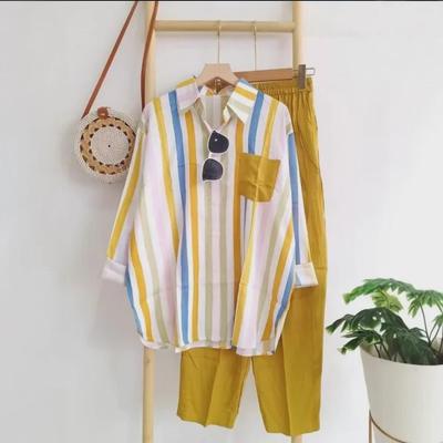 Women's 2024 Summer Striped Two-Piece Suit: Loose, Slim, Comfortable, Casual In Black and Pink