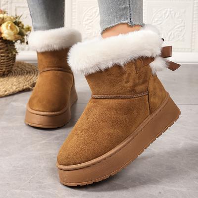 New Women Boots Casual All-match Thick Soled Mid-tube Snow Boots Bow Plus Cotton Boots Fashion Retro Outdoor Women Shoes