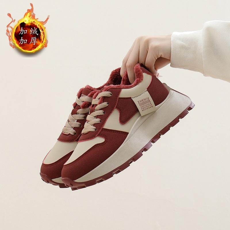 

Жіночі зимові теплі кросівки на масивній платформі Прогулянкові туфлі з підкладкою зі штучного хутра Нековзка шнурівка з PU шкіри Повсякденні кросівки з флісовою підкладкою для жінок 40 бордовий