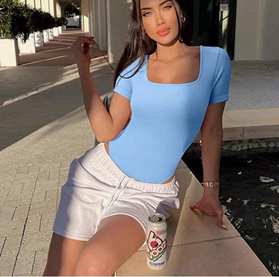 2023 Summer Women's Yoga Ribbed Short Sleeve Jumpsuit