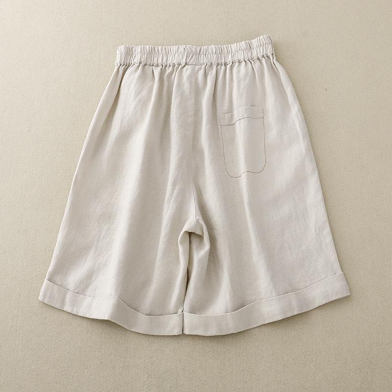 

Реальное фото летние новые хлопково-льняные литературные больших размеров тонкие эластичная талия свободные А-силуэта шорты с широкими штанинами женские 2XL льняной