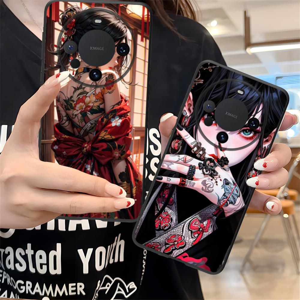 Fashion Tattoo Girl Mobile Phone Case for Huawei Mate 60 50 40 30 20 10 Pro Plus Lite E 5G Colorful Printing Cover Pretty Cover