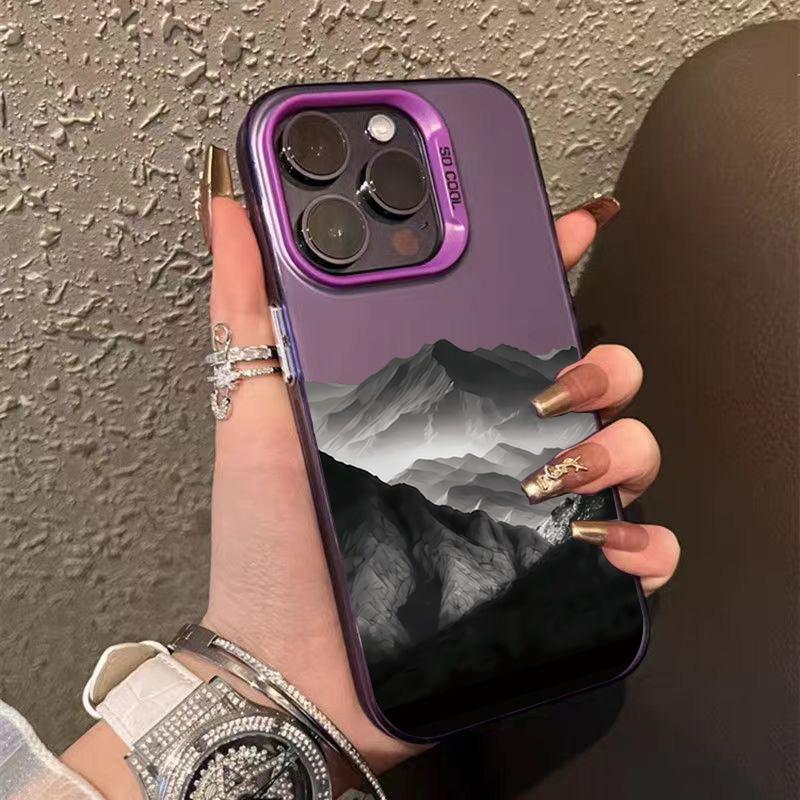 

Monochrome Layered Mountain Landscape Art Phone Case for iPhone 17 16 15 14 13 12 11 Series Pro Max Plus Double Layer Protection iphone 11