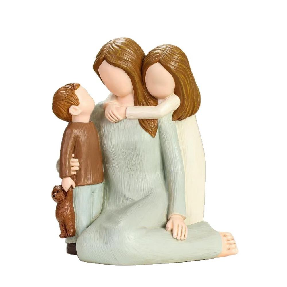 Kreativ Handmålad Mor och Dotter Kramande Figur Elegant Modern Familjeskulptur Harts Familjesmycke Sovrum