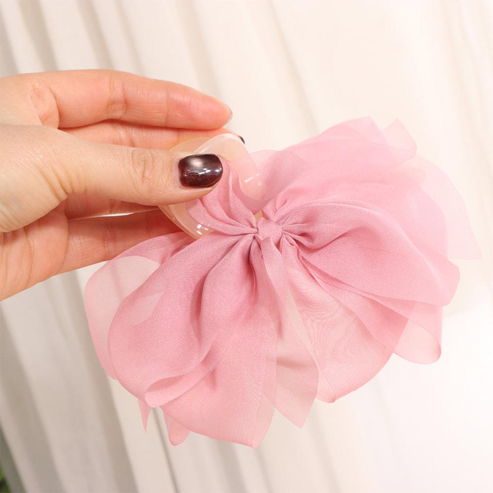 Sweet Bow Shark Clip Large Women Hair Grab Luxury Chiffon Hair Claw  Hair Accessory