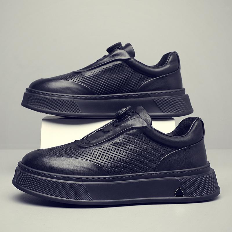 The First Layer Of Cowhide Men'S Mesh Breathable Sports And Leisure Board Shoes, New Leather Little White Shoes, One Pedal Men'S Shoes Trendy Shoes