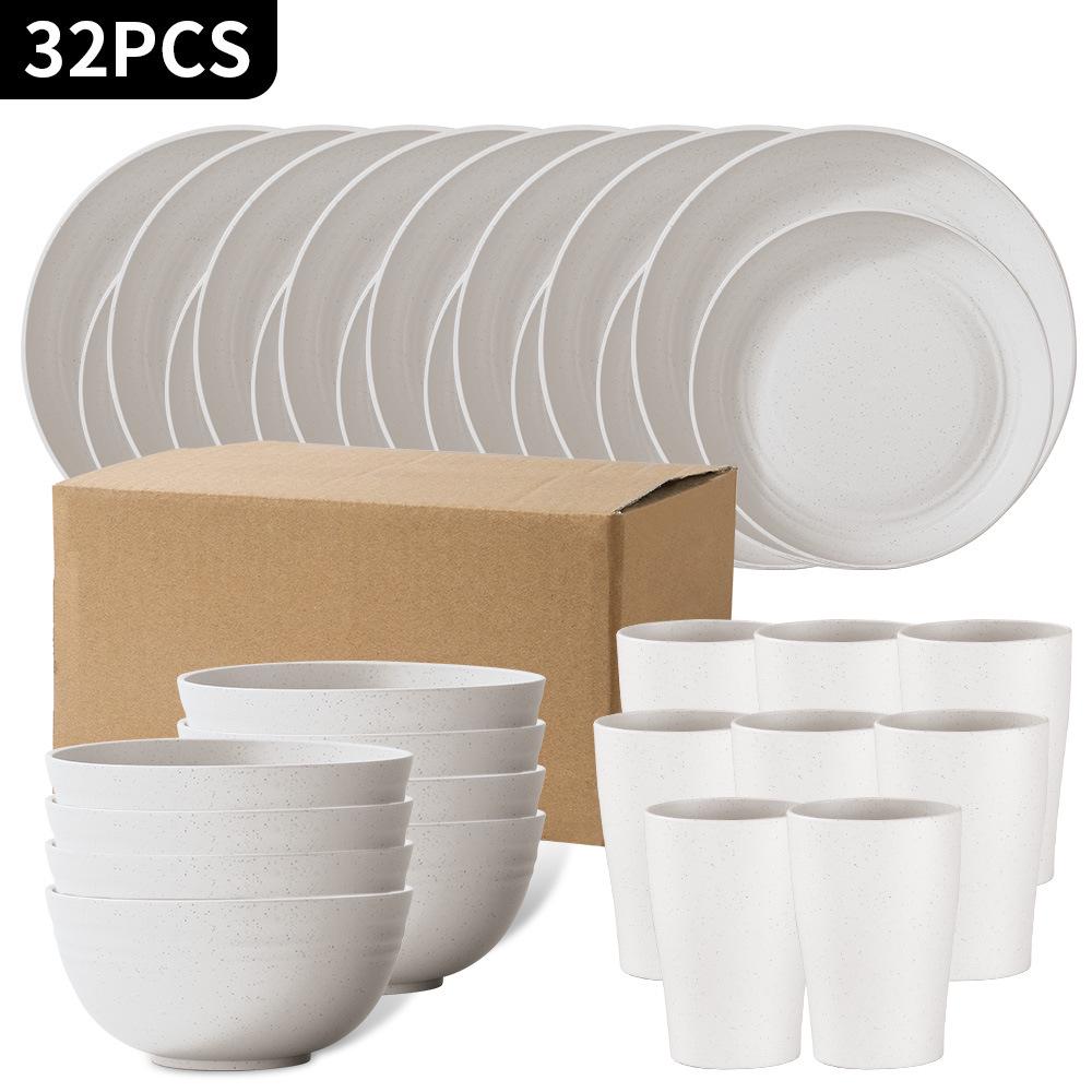 Black Wheat Straw 16PC Dinnerware Set: Plates, Bowls, Cups, Cutlery
