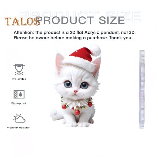 Cat Kitten Pendant with Hat Car Rearview Mirror Hanging Ornament Decor Acrylic Cartoon Car Interior Decoration Christmas Gift