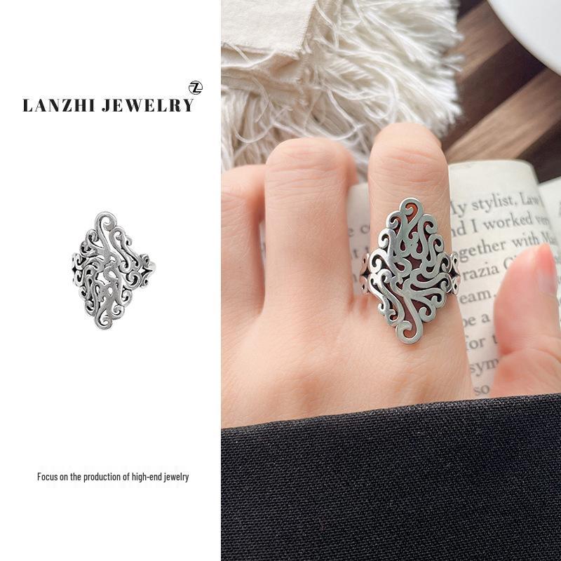 

Лань Чжи Панк Серебряное Кольцо: Уникальный, Не выцветающий, Открытый дизайн для женщин Adjustable Opening