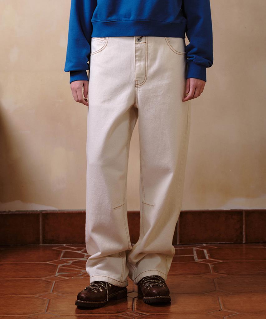 HELLO SUNRISE Washed Two Button Denim Pants_Ivory