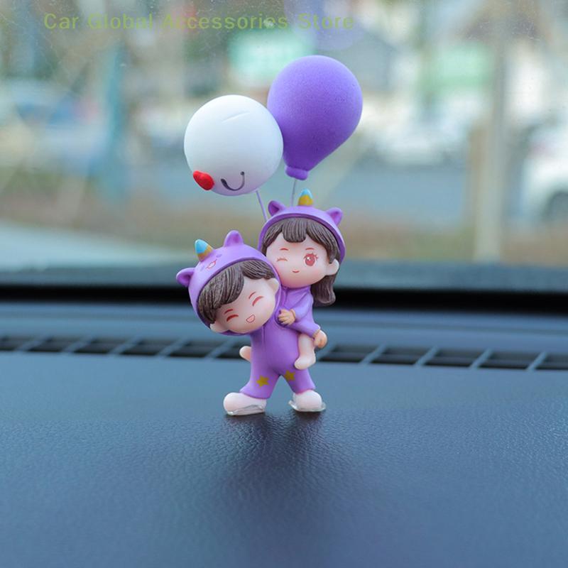 Car Ornaments Cute Cartoon Couples Action Figure Figurines Balloon Ornaments Auto Interior Accessories for Dashboard Girls Gifts