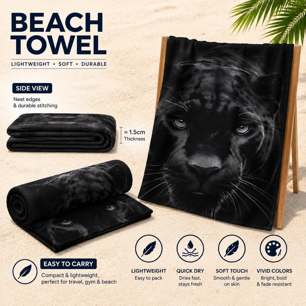 Toalla de Playa Pantera Negra Impresión Plana Toallas de Baño de Animales Salvajes para Adultos Manta Grande de Microfibra para Piscina Decoración de Viaje al Aire Libre