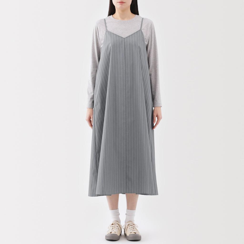 MUJI Broad Camisole Gray Size BC2L9A5S Women's Quick-Drying Dress, Stripe, L,