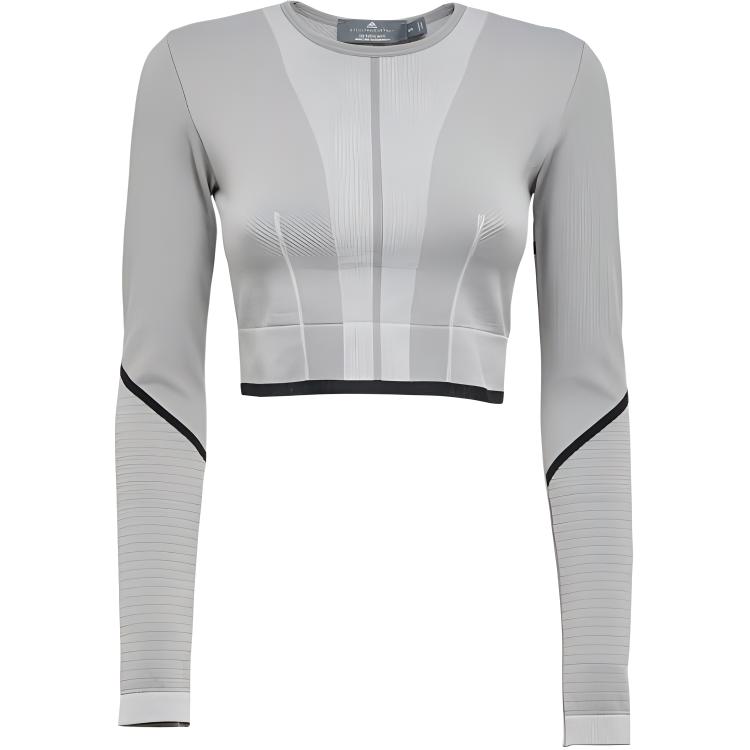 Adidas X Stella McCartney Co-Branded Stripe Crop Long Sleeve Fitness Top Women Tops Grey HR4511