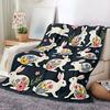 1pc Cozy Rabbit & Floral Print Fleece Blanket - Soft Breathable 100% Polyester, Dark Blue with White Rabbits & Pastel Flowers, A