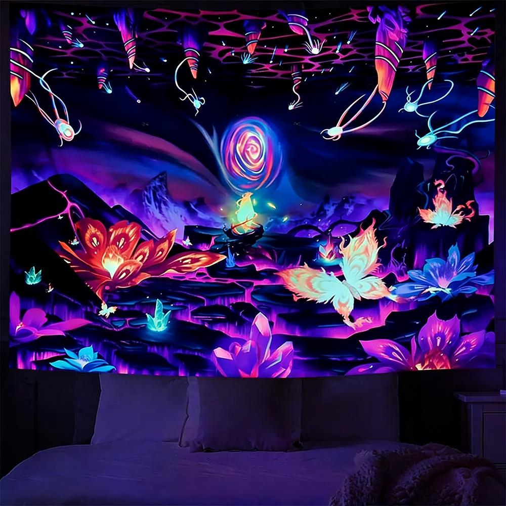 Glowing Tapestries With Cosmic And Fantasy Scenes Uv Reaction Tapestry Background Decoration  Bedroom Party Decoration