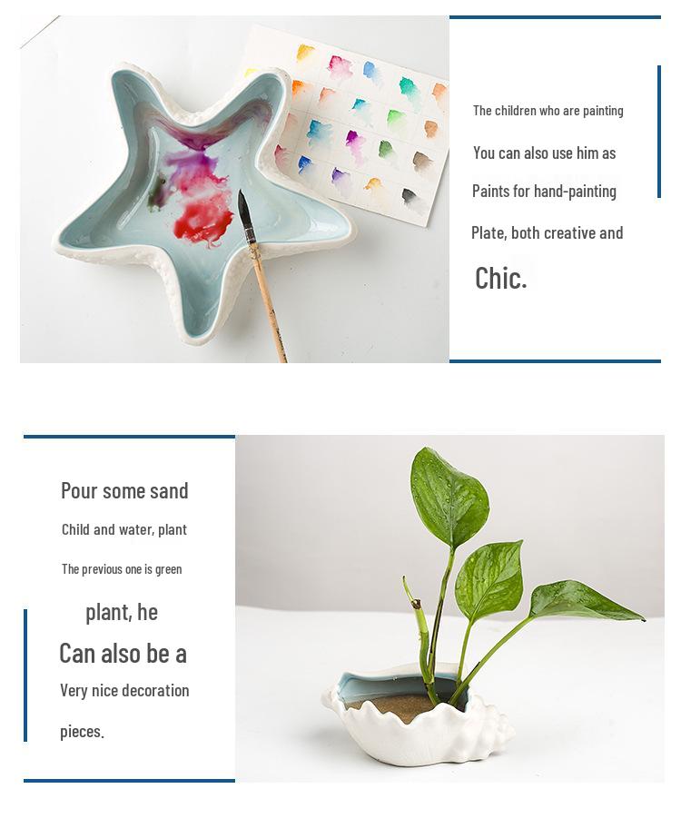 Starfish Seashell Ceramic Jewelry and Storage Tray with Marine Ornament Design