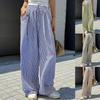 Women S Striped Wide Leg Pants Drawstring Pocket Casual Trousers