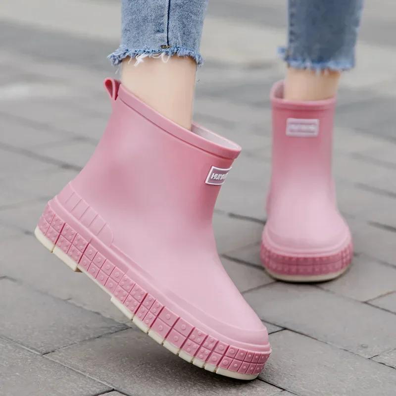 Fashion Woman Rain Shoes Waterproof Rubber Boots Ladies Casual Non-slip Flats Rain Boot Female Insulated Garden Galoshes 2024