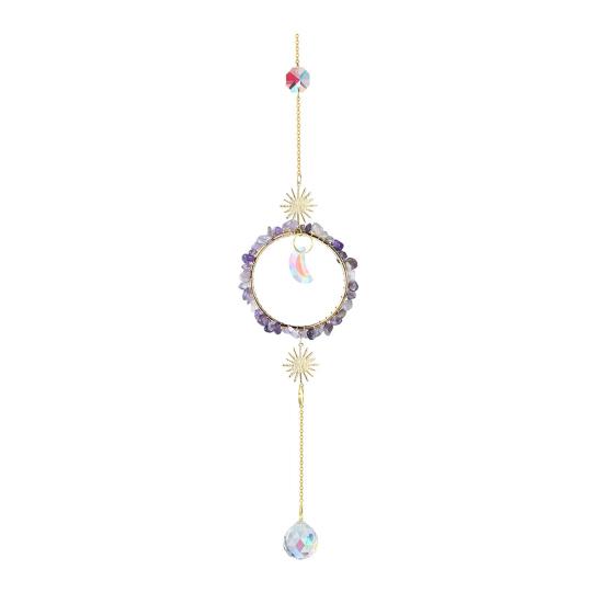 Citrine Crystal Sun Catcher, Natural Crystal Chips Filled Transparent Sphere, Metal Ring & Tassel Cords, Healing Light Catcher for Bedroom E