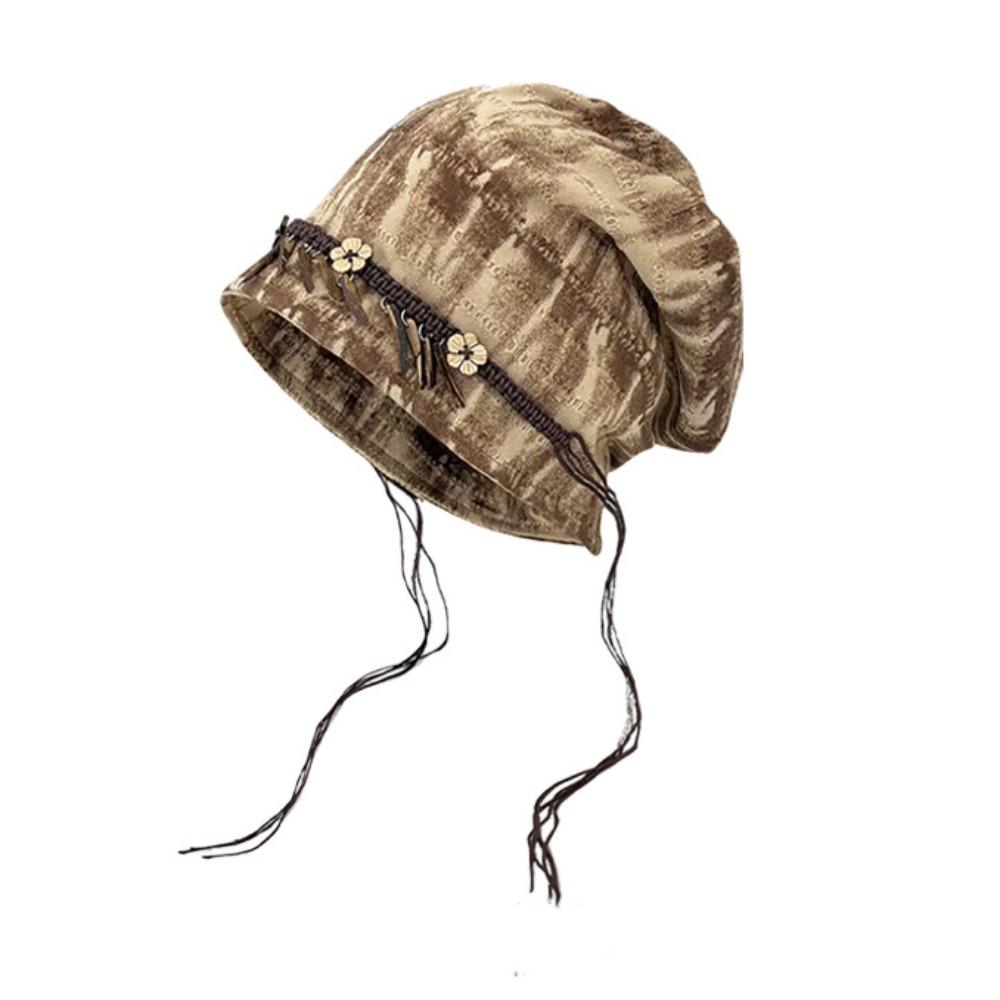 Wood Decoration Ethnic Stye Beanie Tassel Windproof Head Wrap Vintage Vintage Pullover Hat Girls