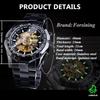 Forsining Men's Automatic Skeleton Watch Blue Black Stainless Steel Band Waterproof Modern Design