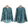 Women Casual Long Sleeve V-neck Floral Print Shirt Chiffon Blouse Irregular Top