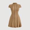European and American Women's Clothing New Slim-fit Summer Short-sleeved A-shaped Skirt Pullover Round Neck Small Pit Strip Slim-fit Dress