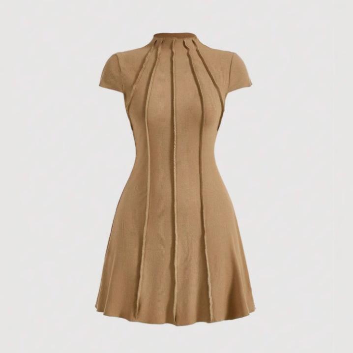 European and American Women's Clothing New Slim-fit Summer Short-sleeved A-shaped Skirt Pullover Round Neck Small Pit Strip Slim-fit Dress