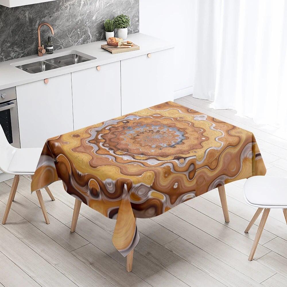 Psychedelic Geometric Mandala Pattern Rectangular Tablecloth Waterproof and Oilproof Wedding Restaurant Kitchen Table Decoration