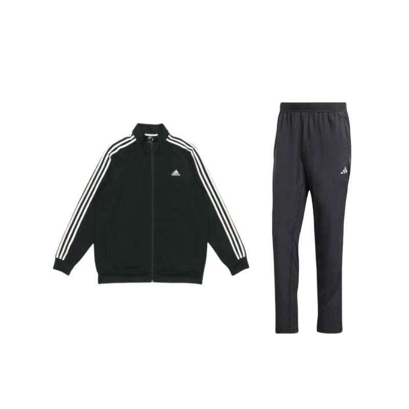 

Adidas Striped Vintage Stand Collar Long Sleeve Jacket Knit Mid Waist Pants Casual Sports Set Men Sets Black IP4472+H46099 S