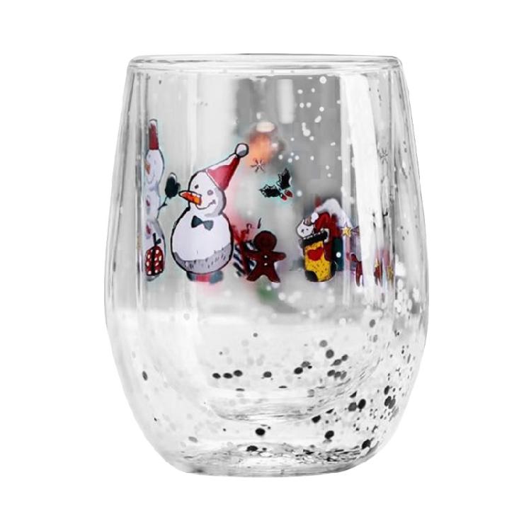 Decorative Christmas Double Wall Glass for Coffee and Milk 300ml Capacity Drinking Cup Heat Resistant Holiday Drinkware