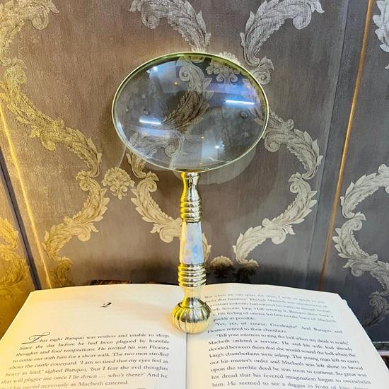 Magnifying Glass with Solid Brass with Mother of Pearl Wedding Anniversary Christmas Birthday Gift