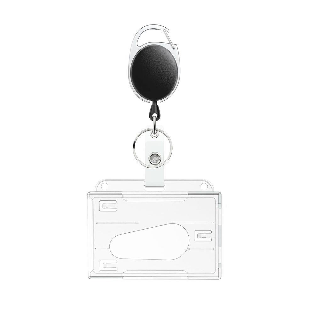 Clear Card Holder Dual Use PS Double ID Badge Holder with Telescopic Buckle Clip
