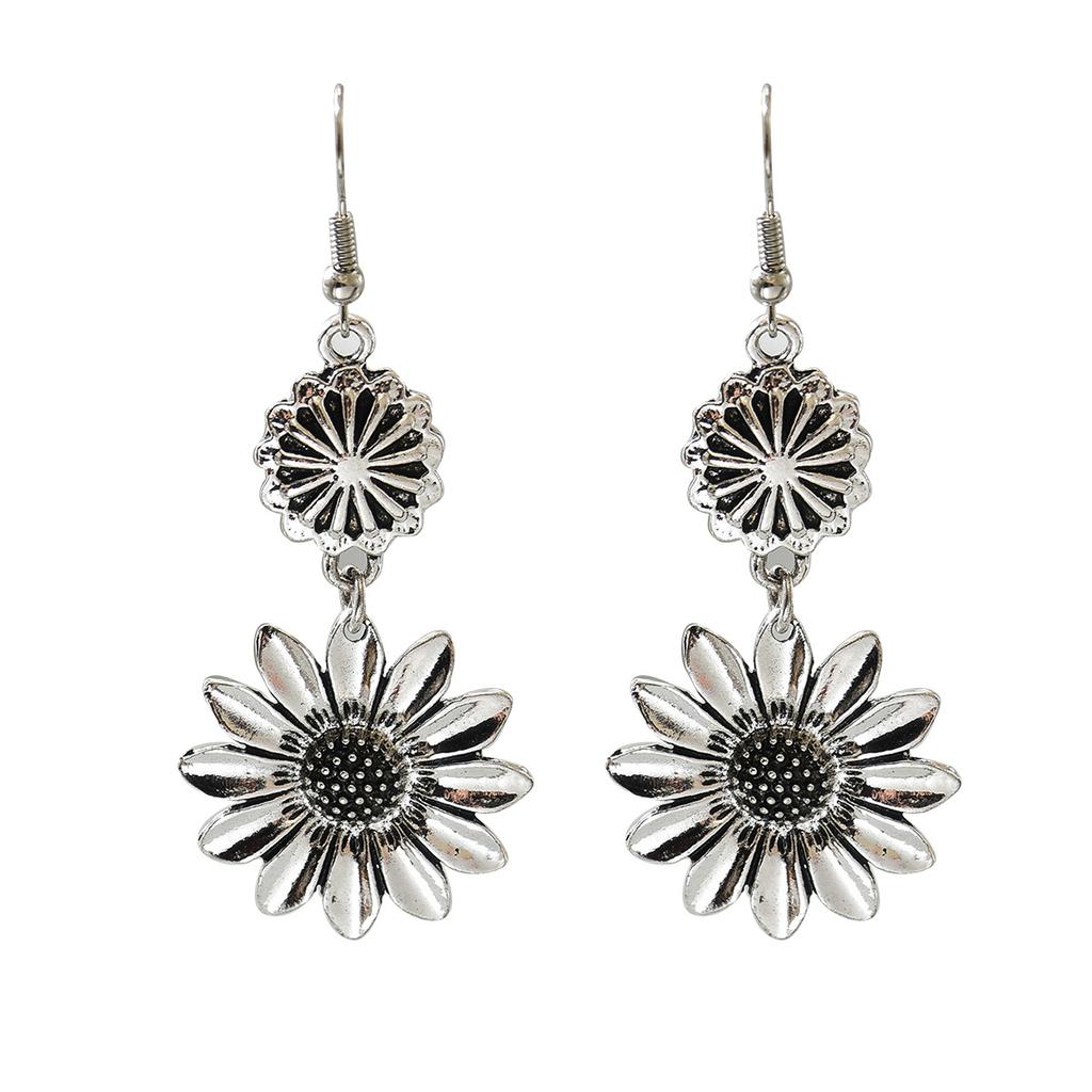 High End Retro Floral Stud Earrings Women Geometric Sunflower European Daily Vacation Jewelry