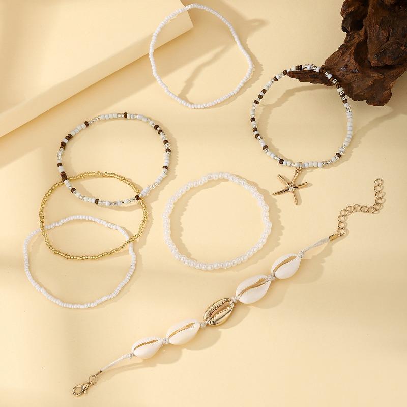 

Плетеный браслет в виде морской звезды, летний пляжный набор украшений с ракушками и рисовыми бусинами